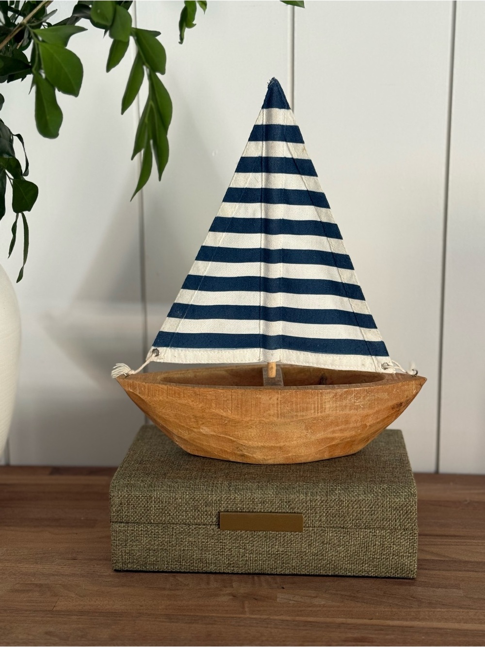 Striped Blue and White Decorative Sailboat - Home Accents